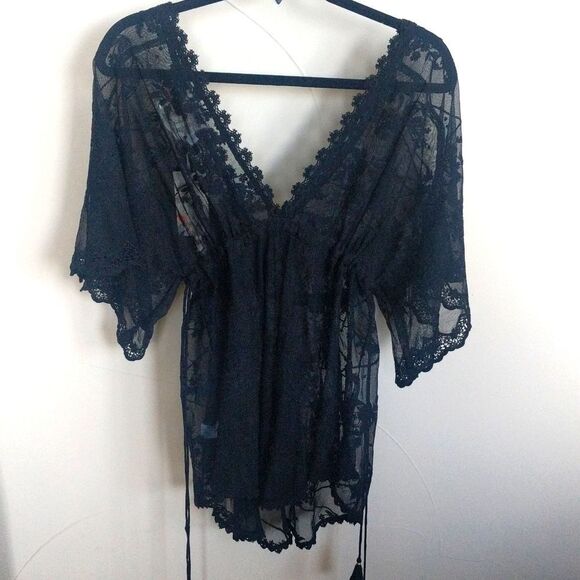 Johnny WAS 🖤 Black Lace Sheer Top - Picture 13 of 13